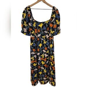 ELOQUII Elements SQUARE NECK Floral Size 18 MIDI Dress FIT & FLARE Puff‎ Sleeve